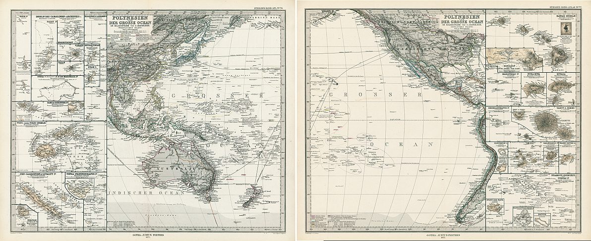 Pacific Ocean with many Islands (2 maps), 1877