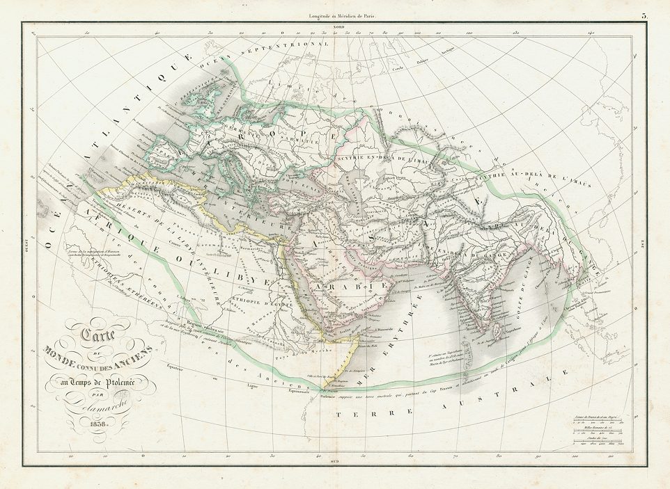 World as known to the Ancients in the time of Ptolemy, 1839