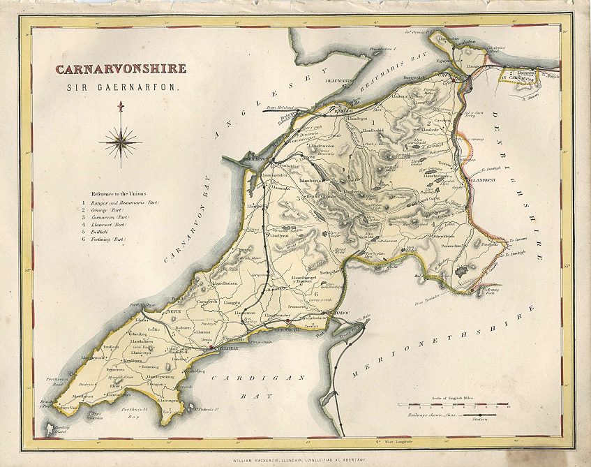 Wales, Carnarvonshire map, 1874