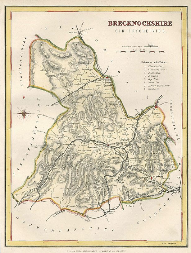 Wales, Brecknockshire map, 1874