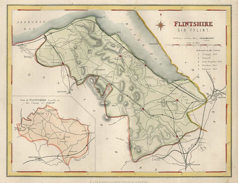 Wales, Flintshire map, 1874