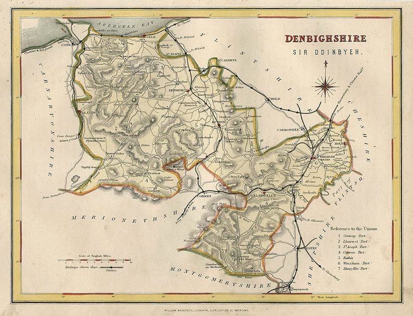 Wales, Denbighshire map, 1874