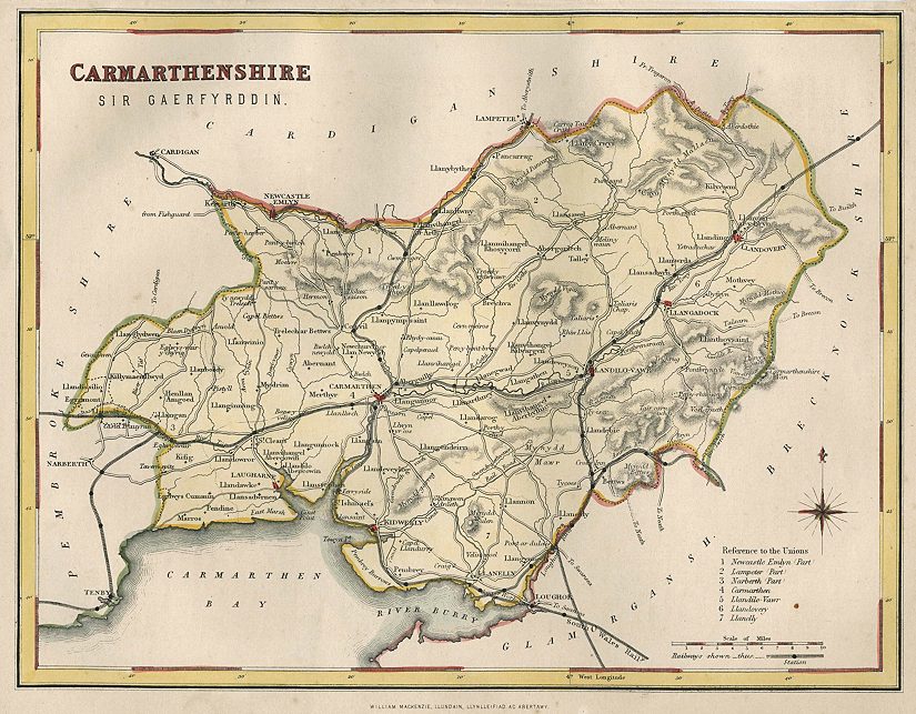 Wales, Carmarthenshire map, 1874