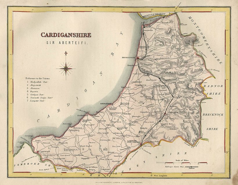 Wales, Cardiganshire map, 1874