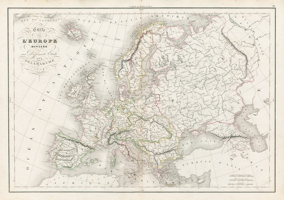Europe map, 1839