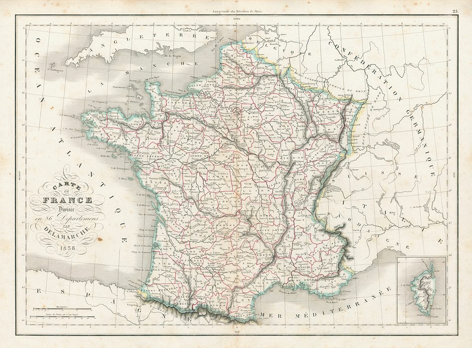 France in departments map, 1839