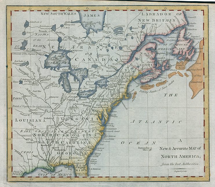 United States and Canada map, 1781