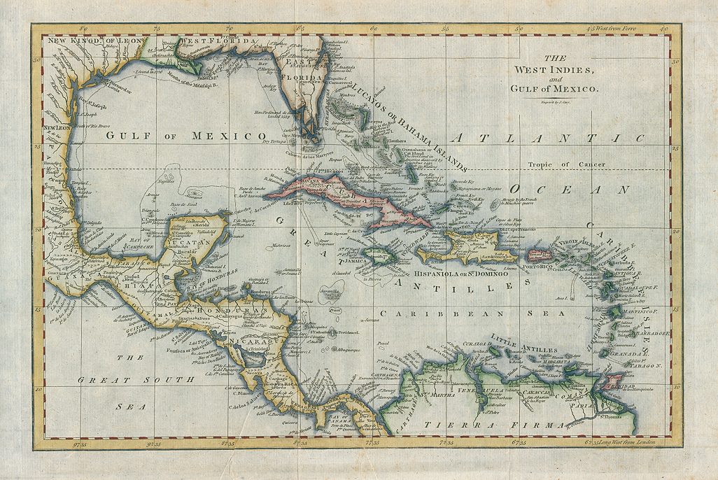 West Indies and Gulf of Mexico map, 1781