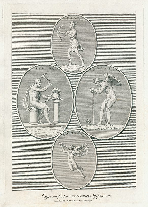 Roman Gods - Diana, Vulcan, Saturn & a Wind God, 1790