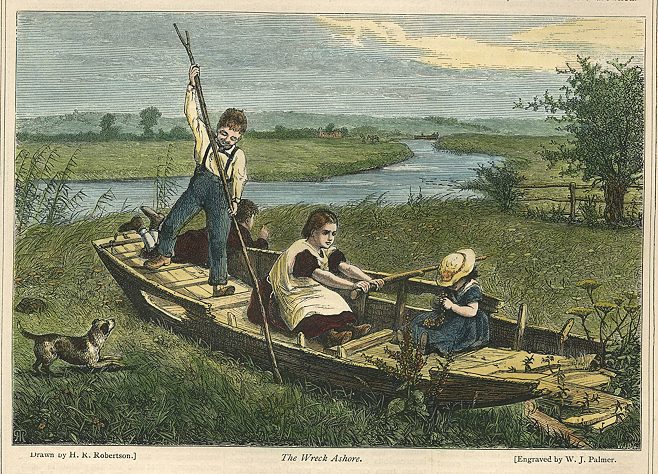 Oxfordshire, River Thames, children playing in boat, 1873