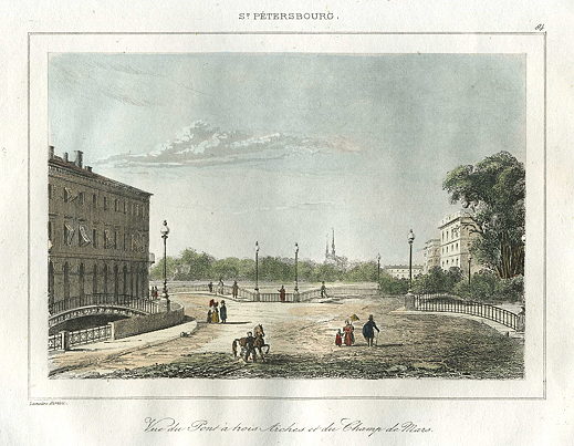 Russia, St.Petersburg, Field of Mars and Tripartite Bridge, 1838