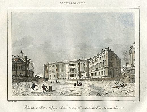 Russia, St.Petersburg, Etat Major and frozen canal, 1838