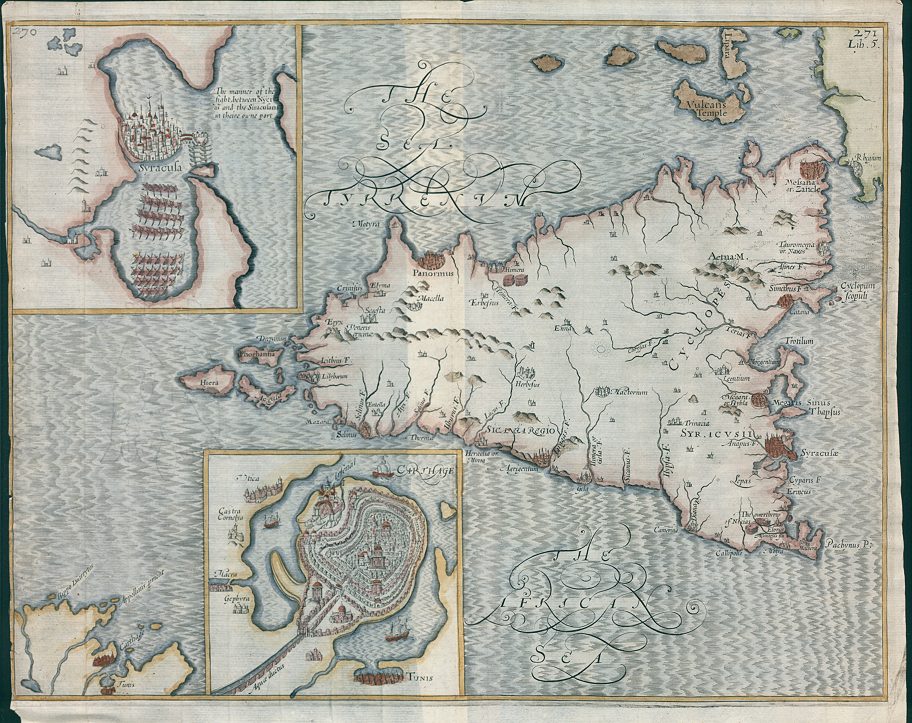 Punic Wars, Sicily, with insets of Syracuse and Carthage, 1614