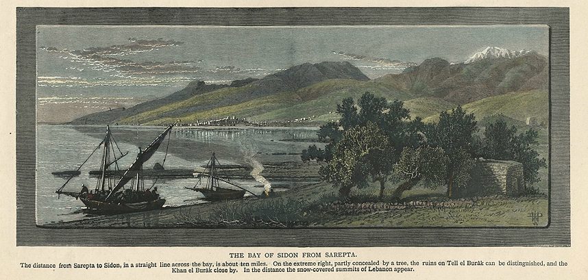 Lebanon, Bay of Sidon from Sarepta, 1875