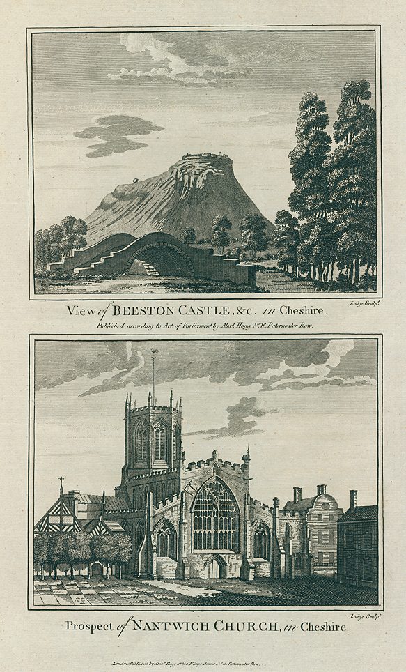 Cheshire, Beeston Castle and Nantwich Church, 1786
