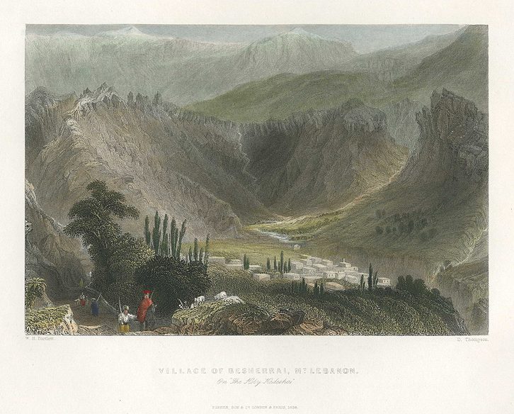 Holy Land, Mount Lebanon, Besherrai village, 1837