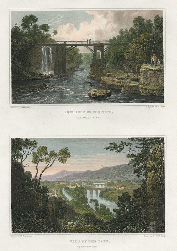 Wales, Vale of the Taff with aquaduct (2 views), 1830