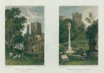 Wales, Glamorganshire, Llandaff Cathedral & Cross at St.Donat's, (2 views), 1830