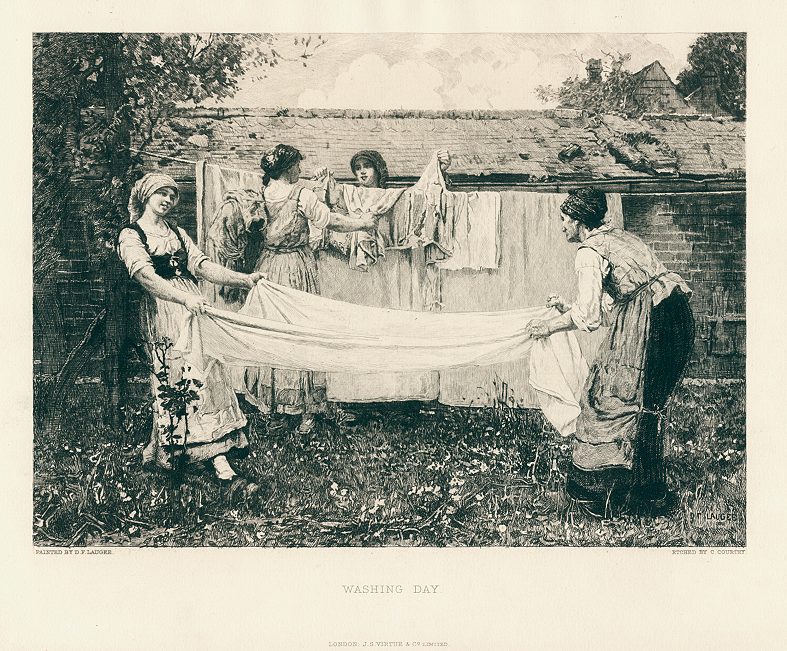 Washing Day, etching after Laugee, 1884