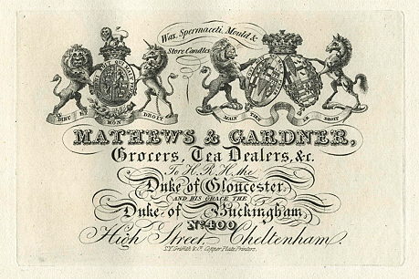 Cheltenham, Trade Advert, Matthews & Gardner Grocers, 1826