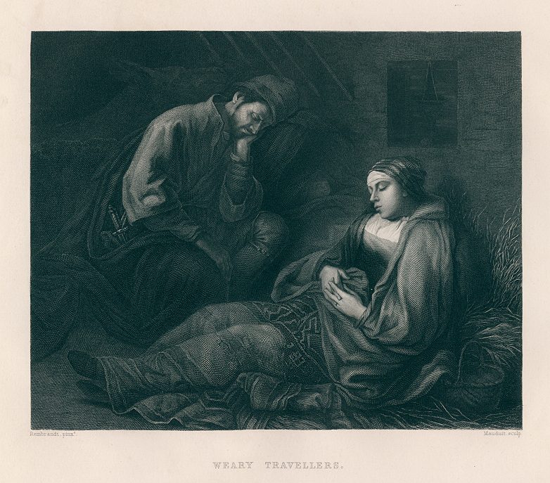 Weary Travellers, after Rembrandt, 1866