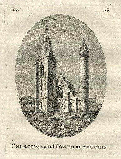 Scotland, Church & Round Tower at Brechin, 1776