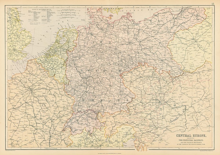 Central Europe map (with railways), 1882