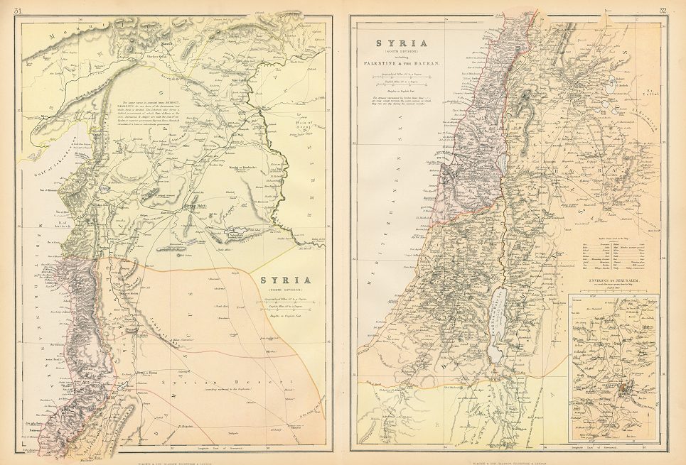 Syria map (with Lebanon, Palestine, Israel, part of Turkey), 1882