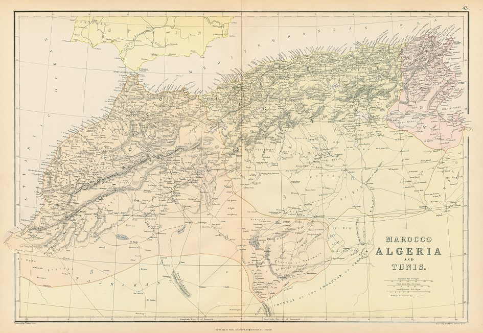 Africa, Morocco, Algeria & Tunisia map, 1882