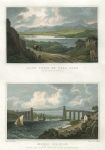 Wales, Bala Lake & Menai Bridge, (2 views), 1830