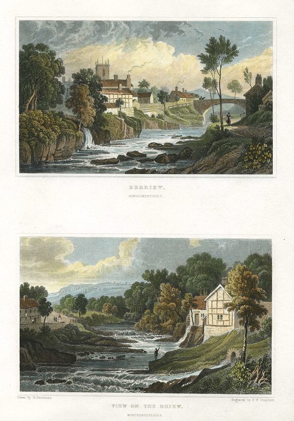 Wales, Berriew & view on the Rhiew, (2 views), 1830