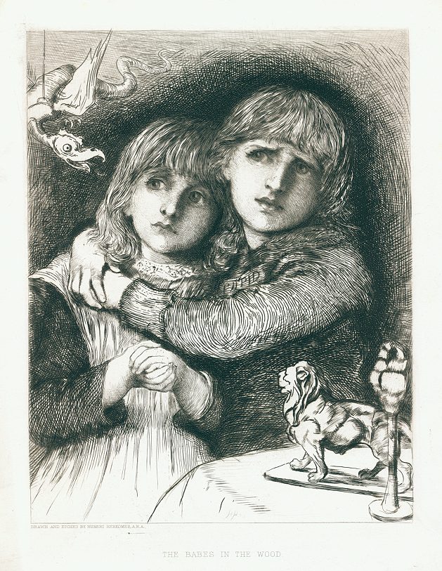 The Babes in the Wood, etching by Hubert Herkomer, 1881