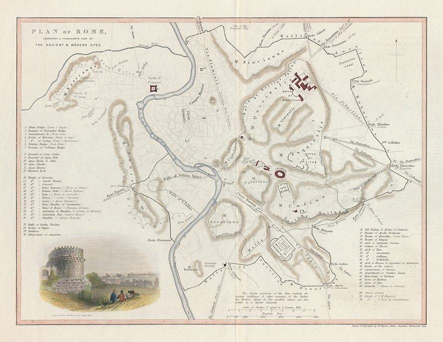 Italy, Rome plan (ancient & modern), 1850