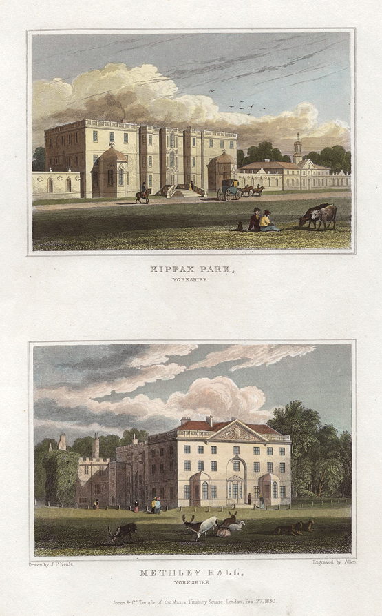 Yorkshire, Kippax Park and Methley Hall (2 views), 1829