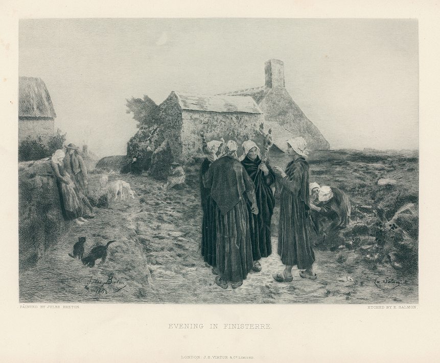 Evening in Finistere, etching after Jules Breton, 1883
