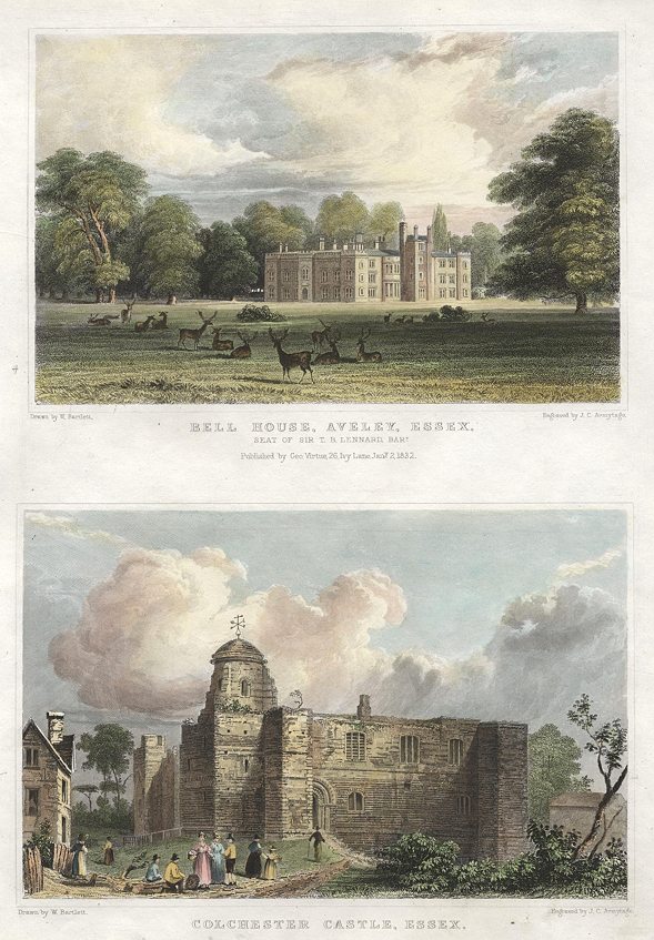 Essex, Bell House, Aveley & Colchester Castle, (2 views), 1834