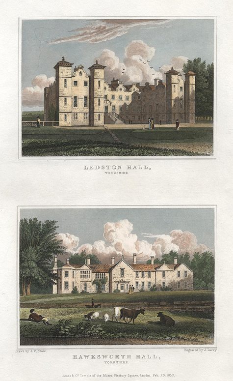 Yorkshire, Ledstone Hall & Hawkesworth Hall (2 views), 1834