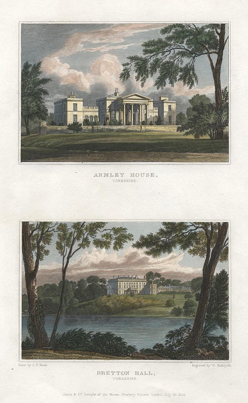 Yorkshire, Armley House & Bretton Hall (2 views), 1834