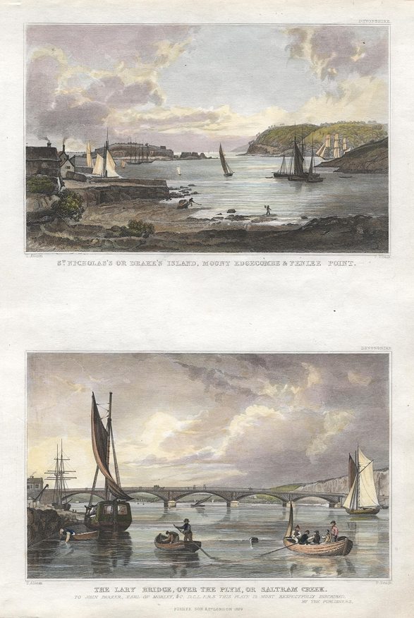 Devon, Drake's Island with Mount Edgcumbe & Lairy Bridge, 2 views, 1832