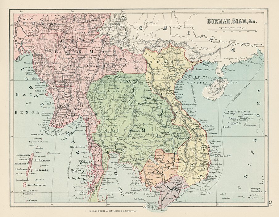Burma, Thailand, Cambodia etc. map, 1875