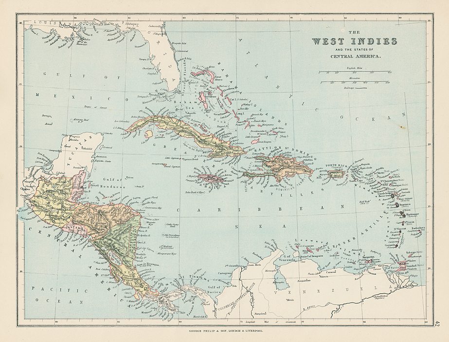 West Indies map, 1875