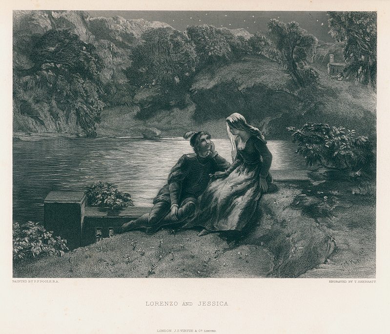 Lorenzo and Jessica, engraving after P.F.Poole, 1881