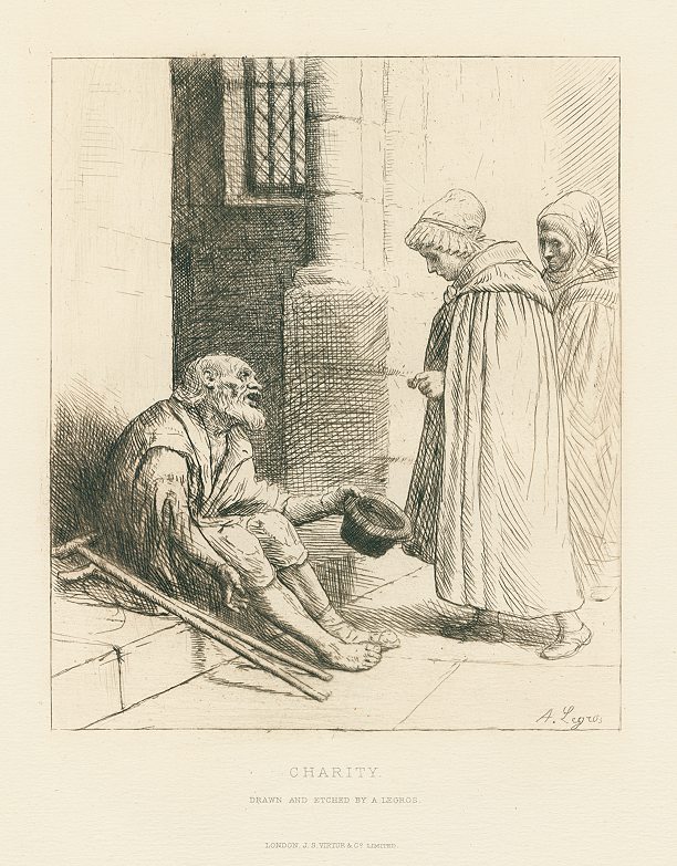 Charity, etching by A.Legros, 1881
