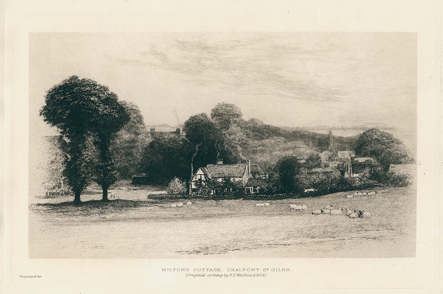 Milton's Cottage at Chalfont St.Giles, etching by F.S.Walker, 1895