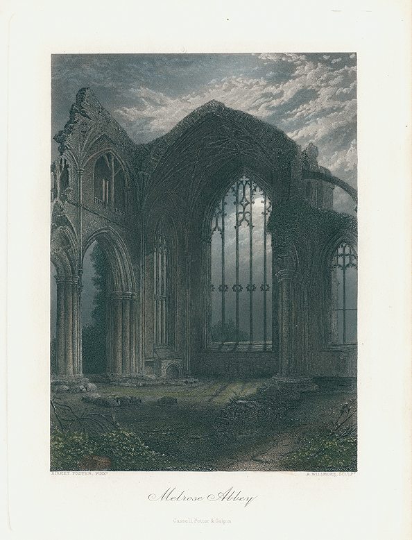 Scotland, Melrose Abbey at night, 1875