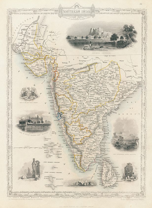 Southern India, Tallis/Rapkin map, 1858