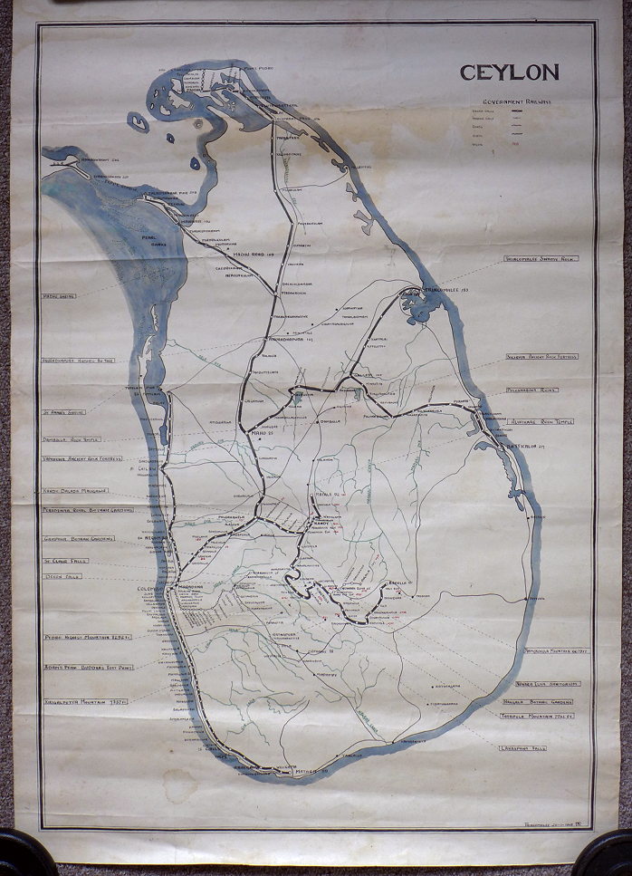 Sri Lanka (Ceylon), manuscript map of the railways, dated 1948