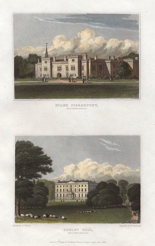 Nottinghamshire, Holme Pierrepont & Selby Hall, (2 views), 1829