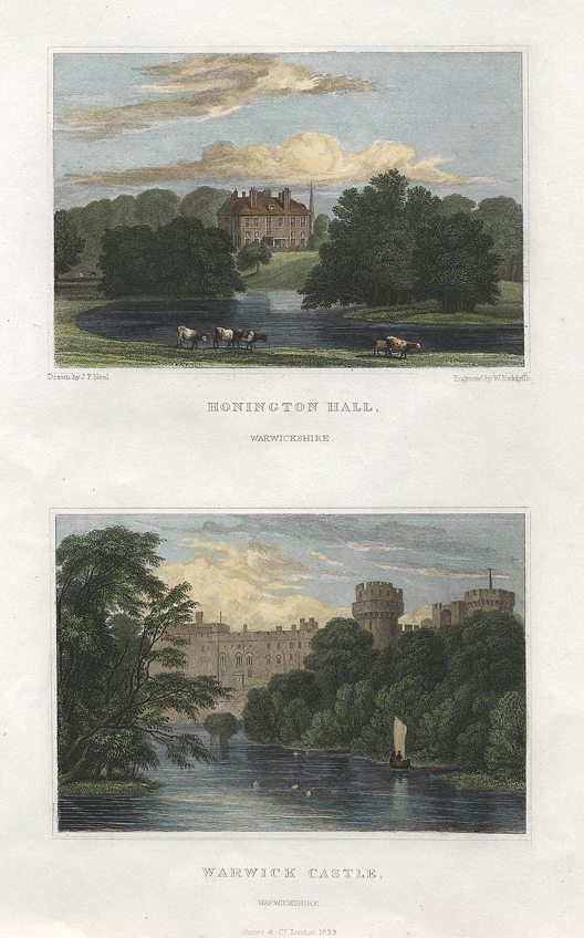Warwickshire, Honnington Hall & Warwick Castle, (2 views), 1829