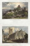 Cornwall, Launceston Castle & Church, 2 views, 1832